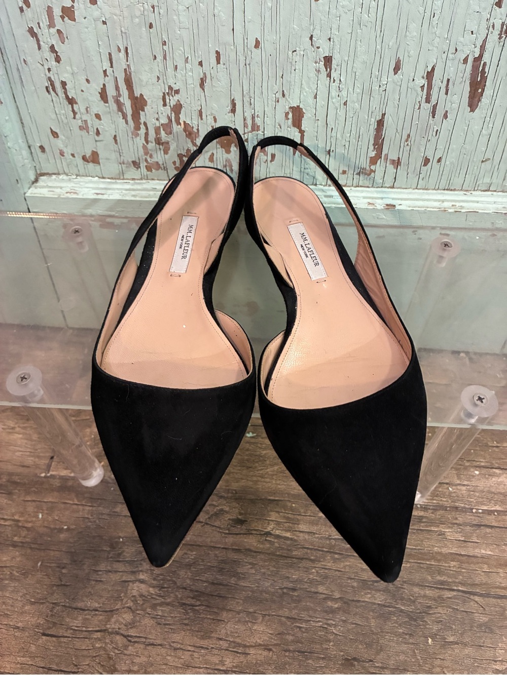 MM.LaFleur Black Pointed-Toe Slingback Flats